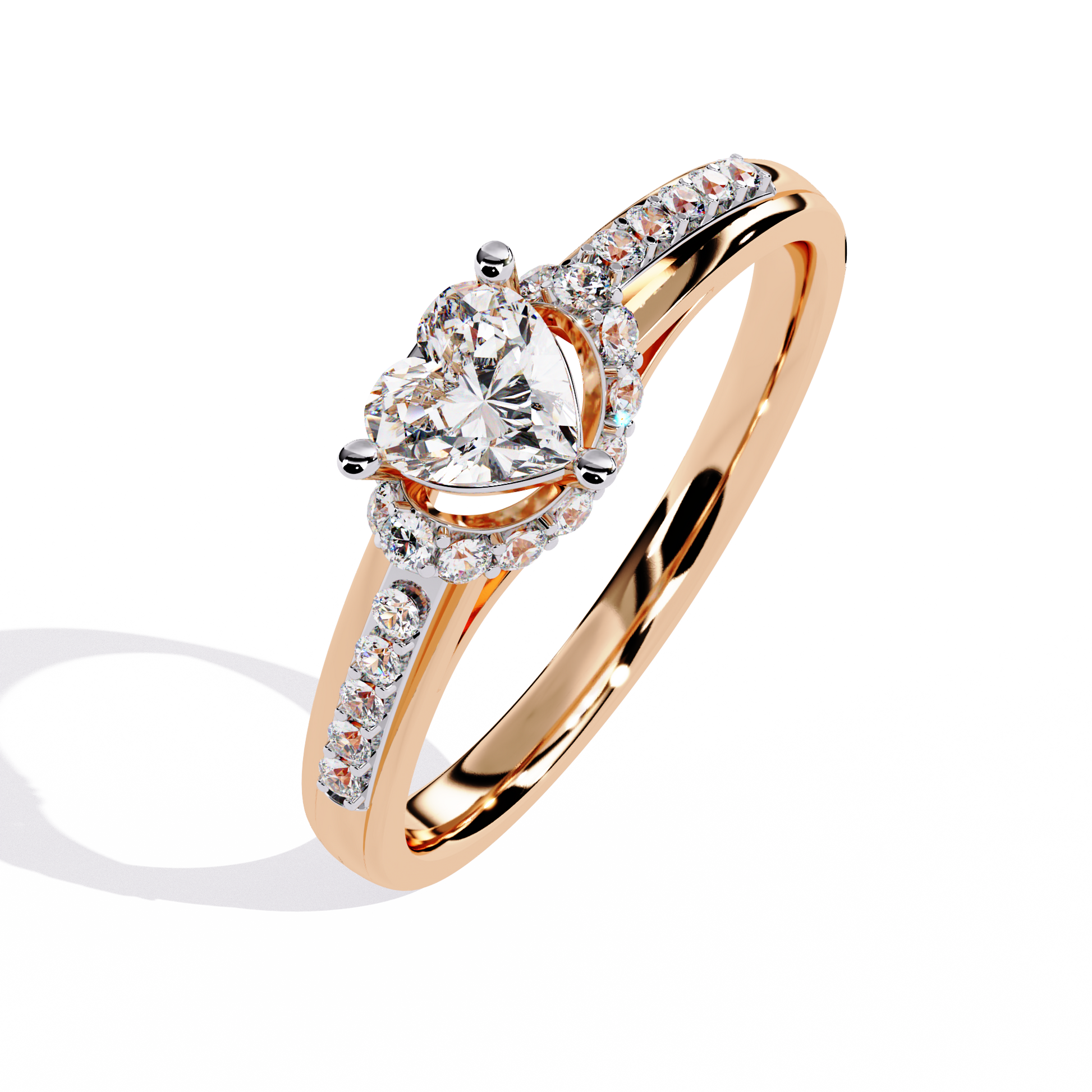 Heart-shaped solitaire ring with round side diamonds

