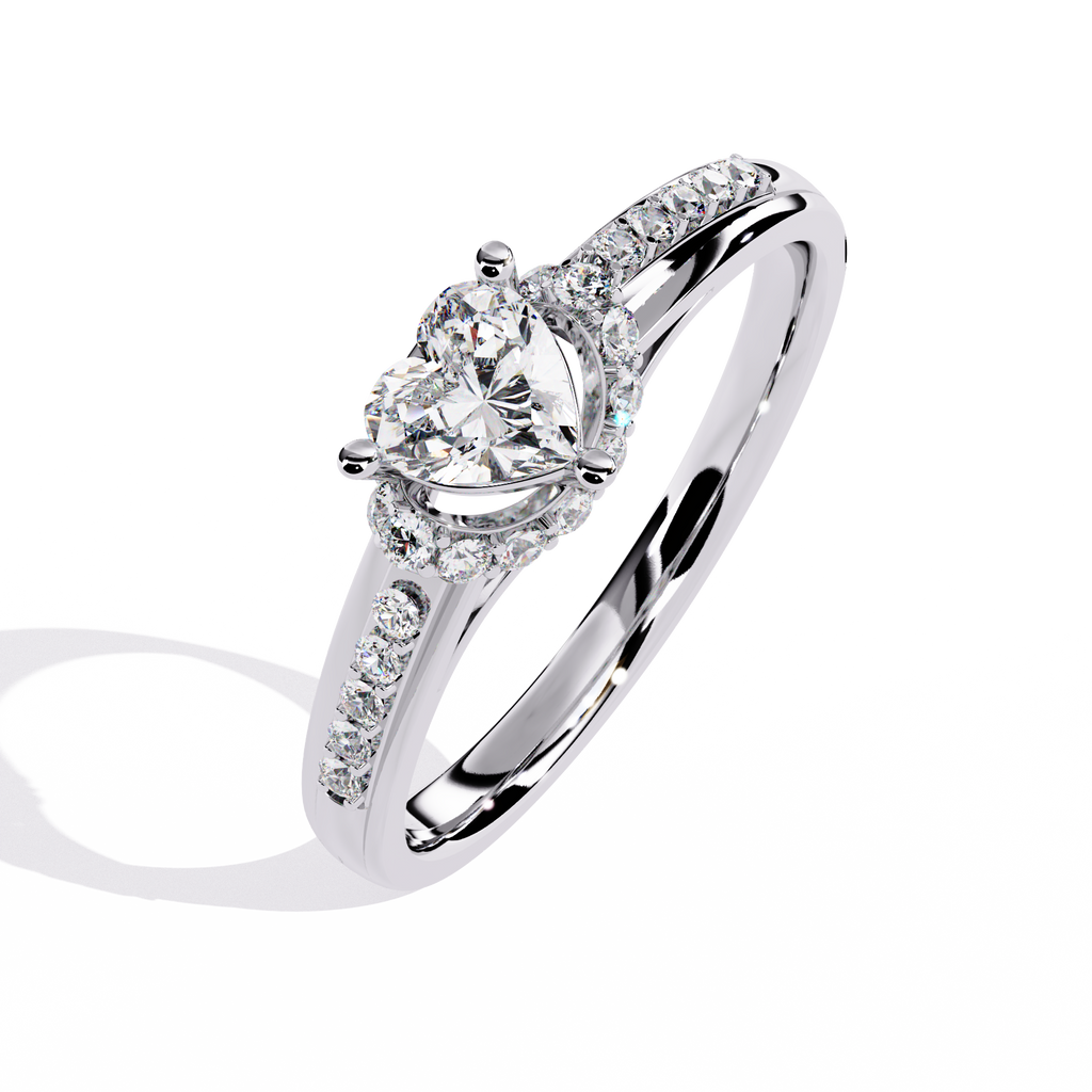 Heart-shaped solitaire ring with round side diamonds

