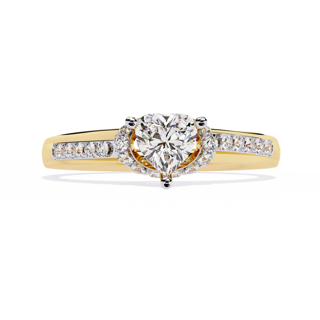 Heart-shaped solitaire ring with round side diamonds

