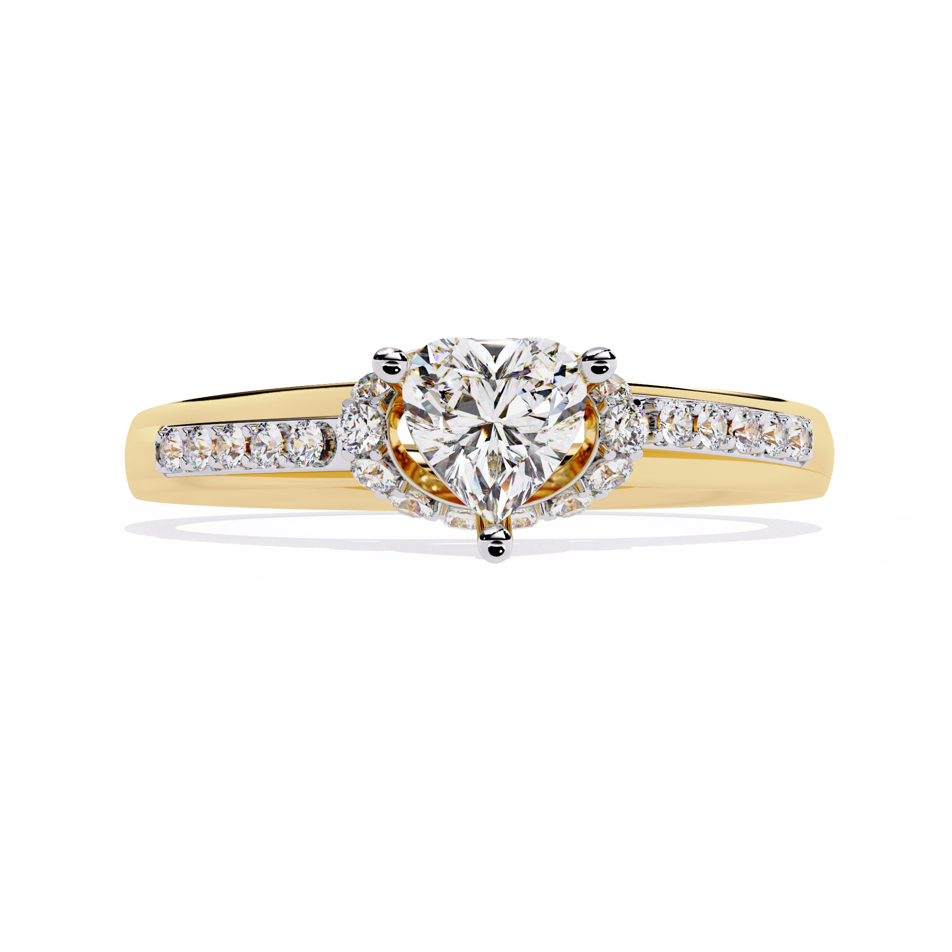 Heart-shaped solitaire ring with round side diamonds

