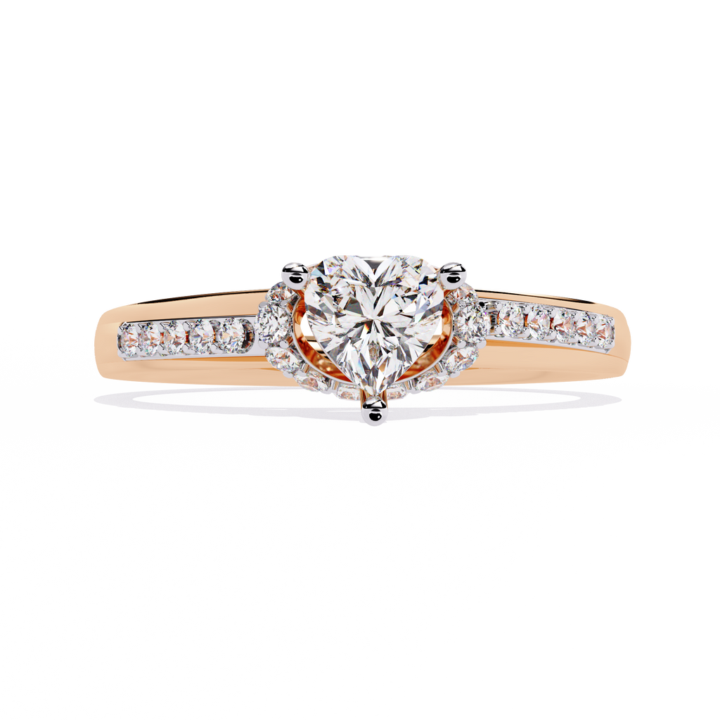 Heart-shaped solitaire ring with round side diamonds

