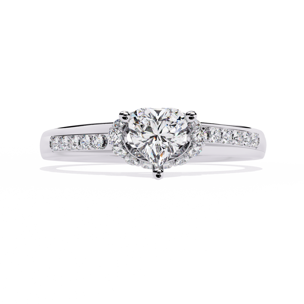 Heart-shaped solitaire ring with round side diamonds

