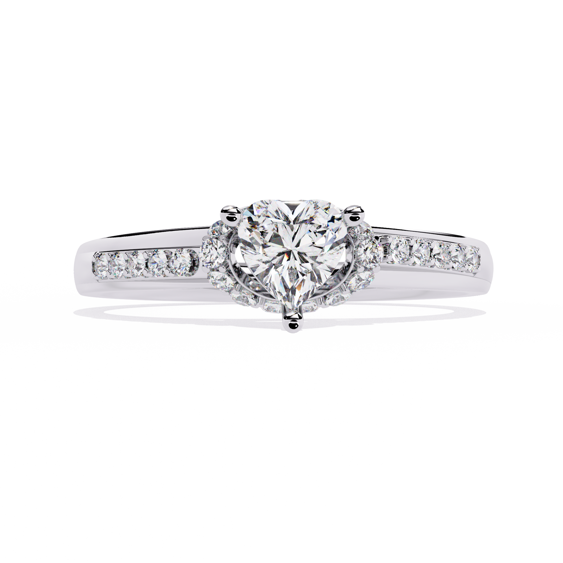 Heart-shaped solitaire ring with round side diamonds


