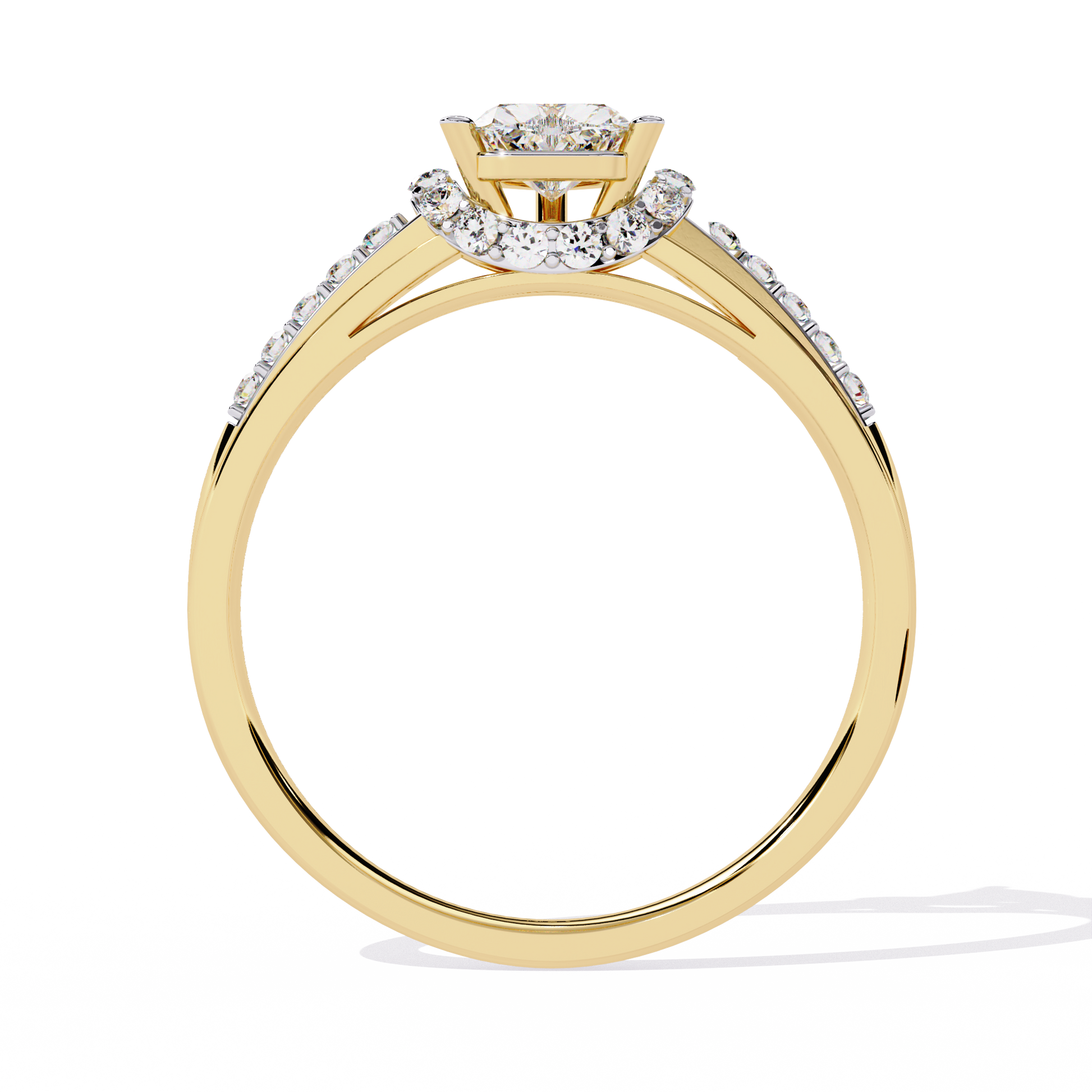 Heart-shaped solitaire ring with round side diamonds

