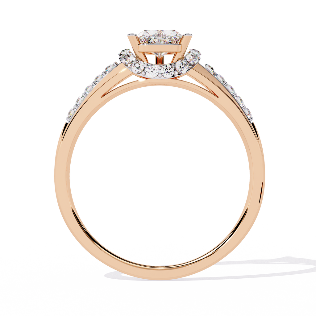 Heart-shaped solitaire ring with round side diamonds

