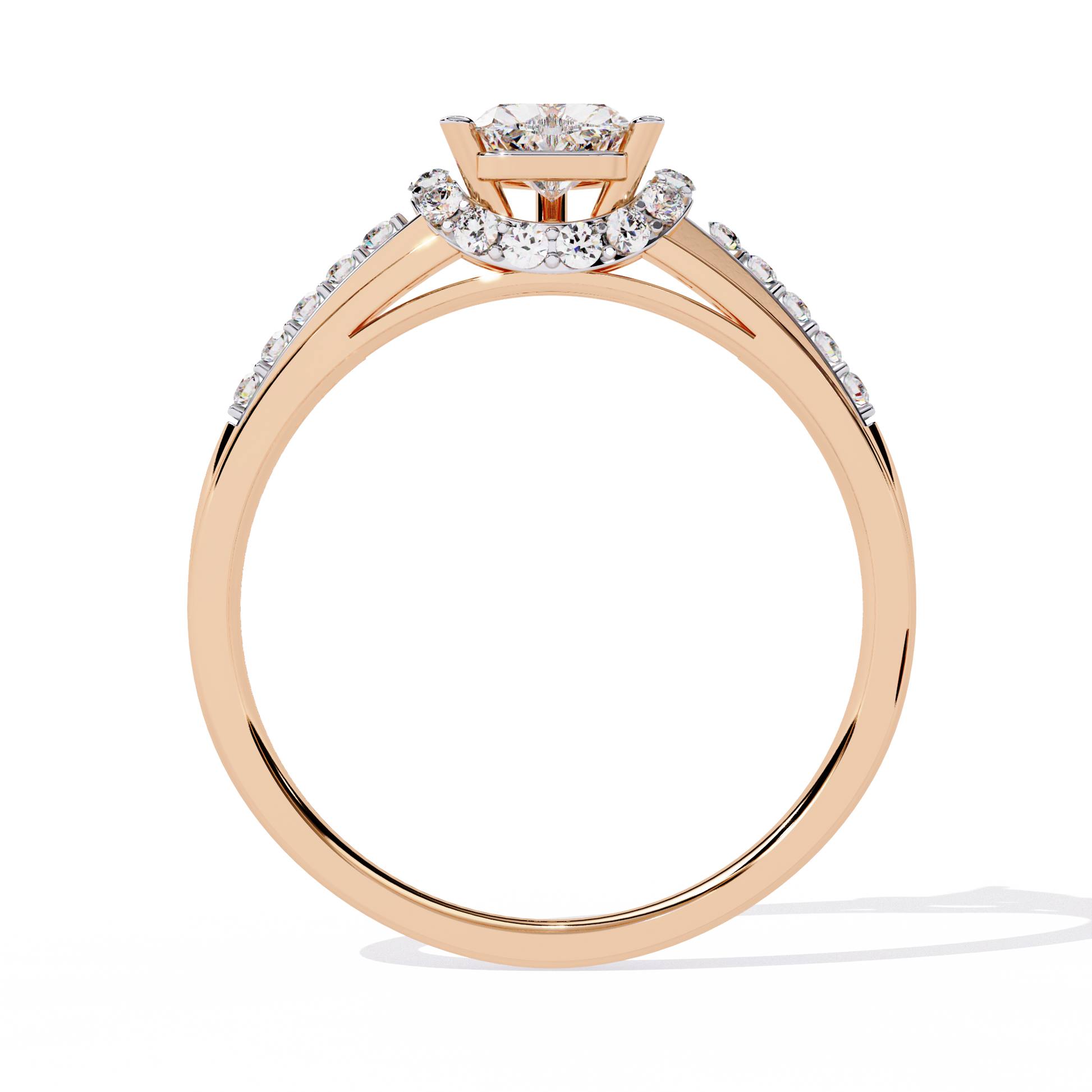 Heart-shaped solitaire ring with round side diamonds

