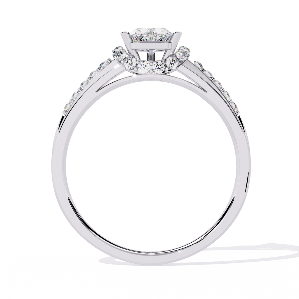 Heart-shaped solitaire ring with round side diamonds


