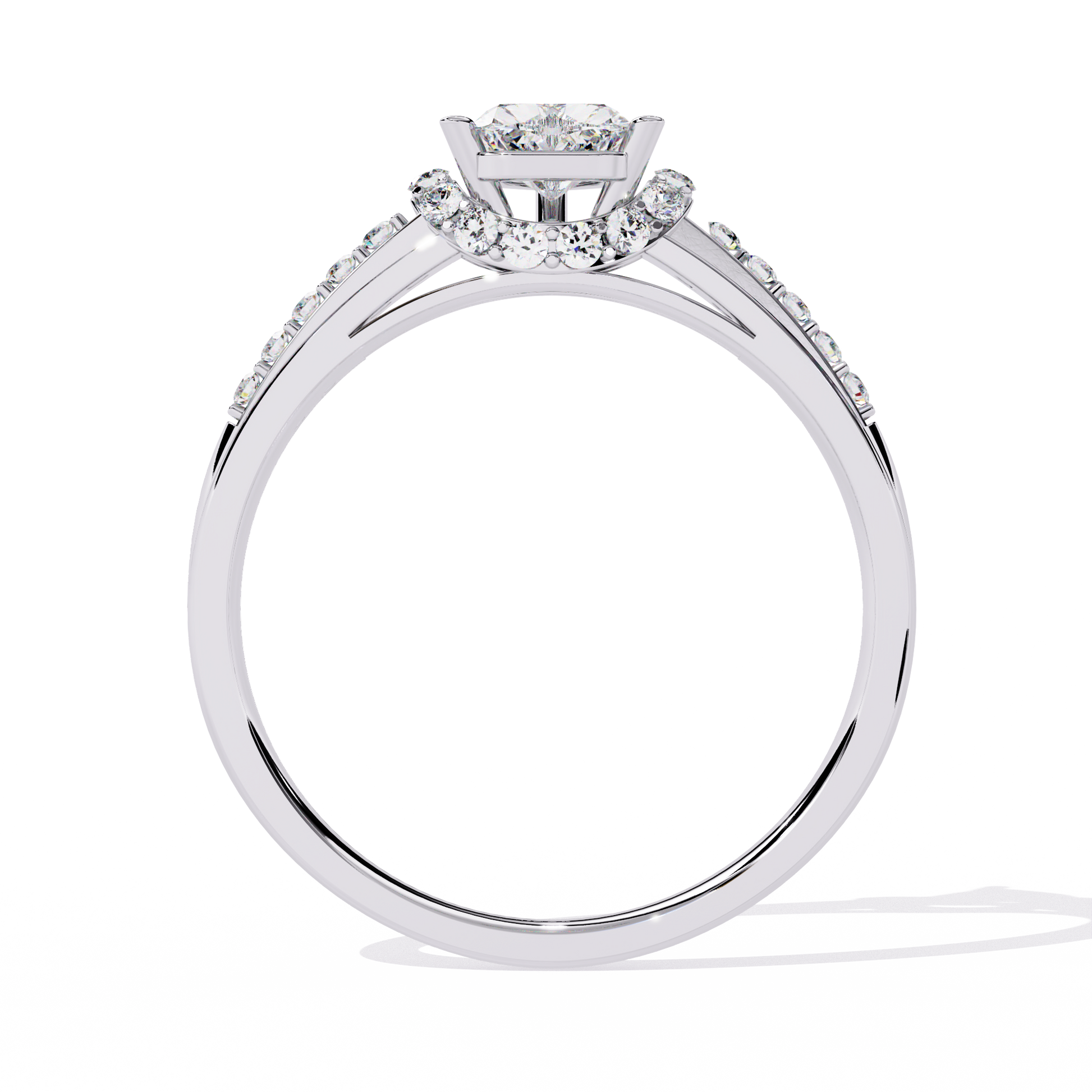 Heart-shaped solitaire ring with round side diamonds

