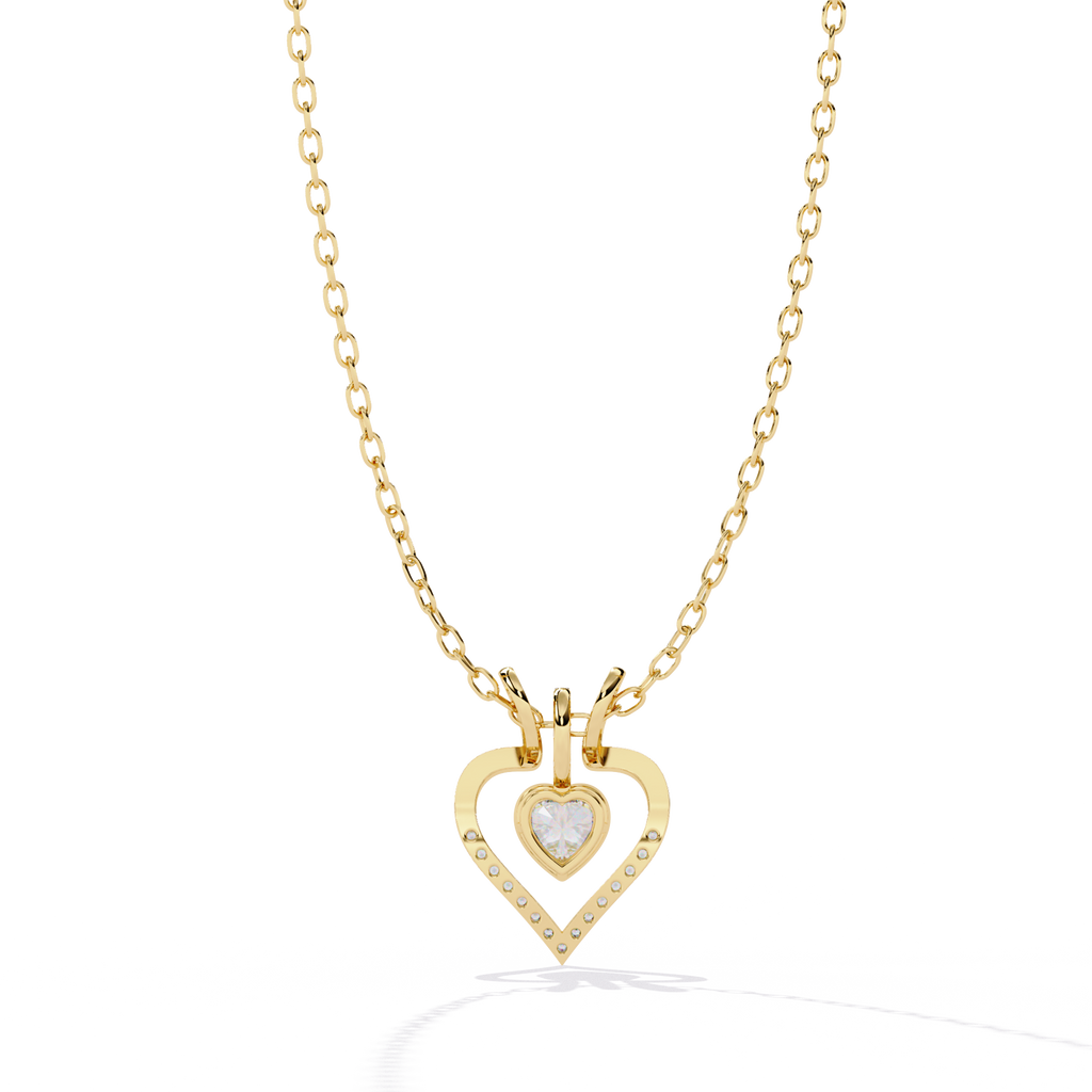 Premium + Round Diamond Pendant – Heart Radiant & Round Cut Diamonds in Gold
