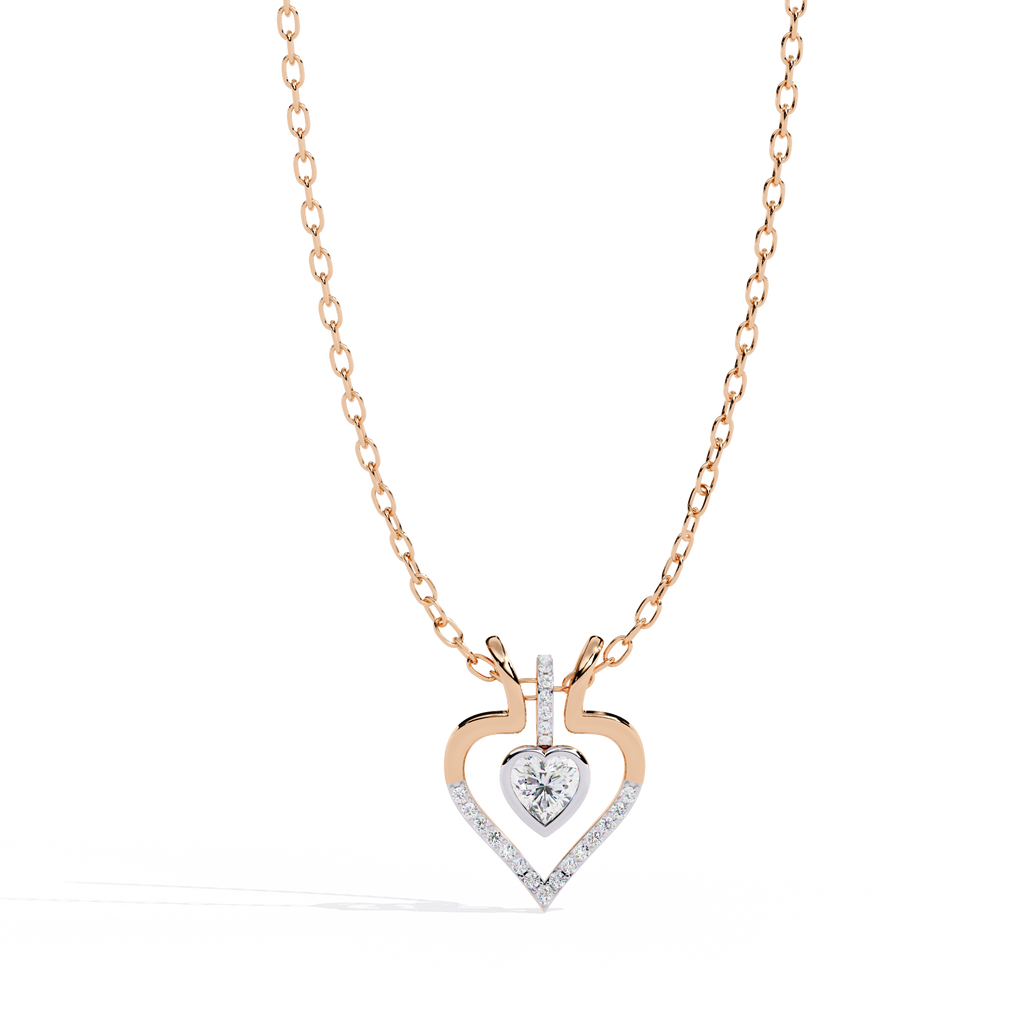 Premium + Round Diamond Pendant – Heart Radiant & Round Cut Diamonds in Gold