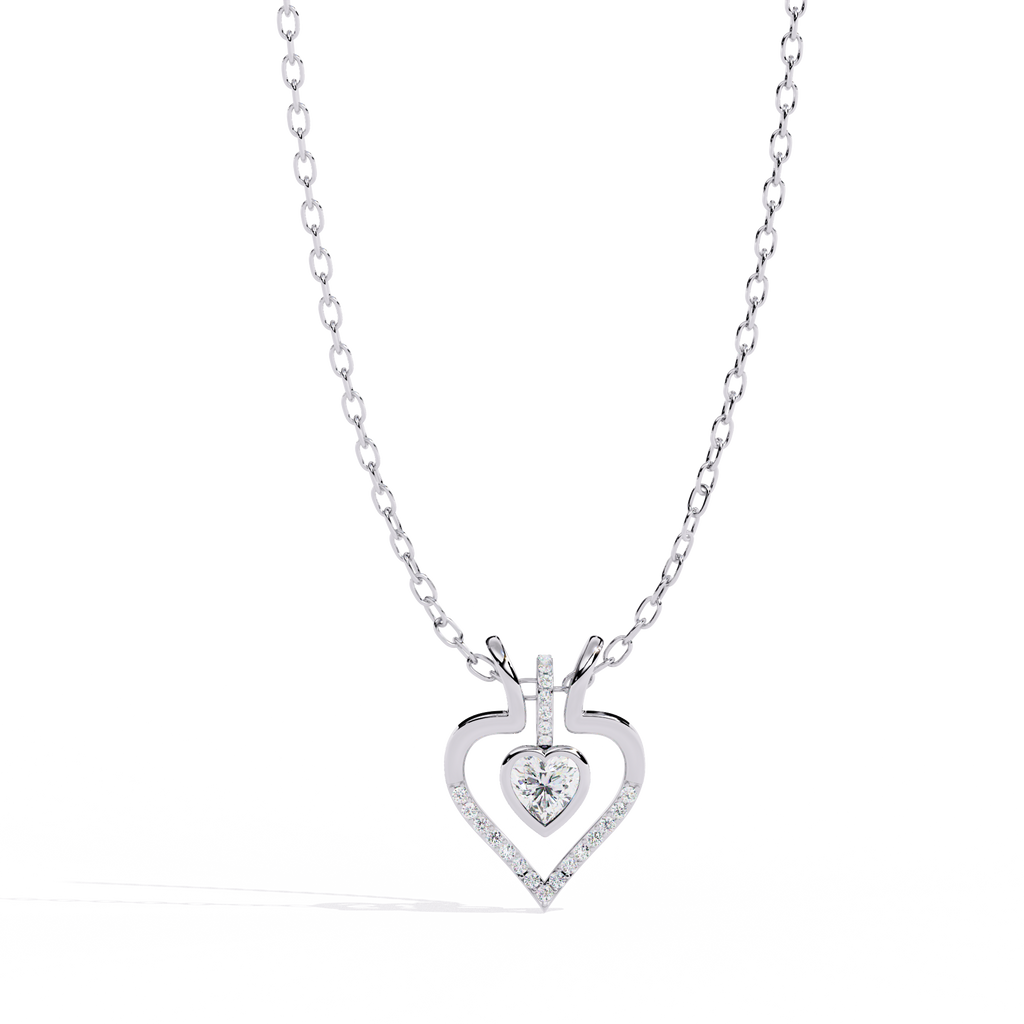Premium + Round Diamond Pendant – Heart Radiant & Round Cut Diamonds in Gold