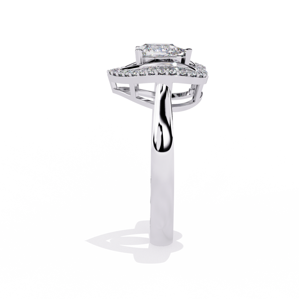 Double heart diamond ring with pear-shaped center diamond and round accents

