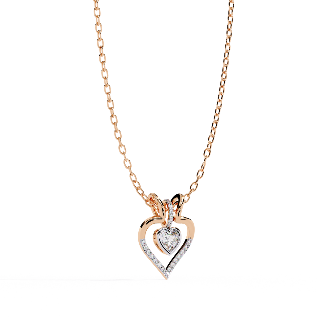 Premium + Round Diamond Pendant – Heart Radiant & Round Cut Diamonds in Gold