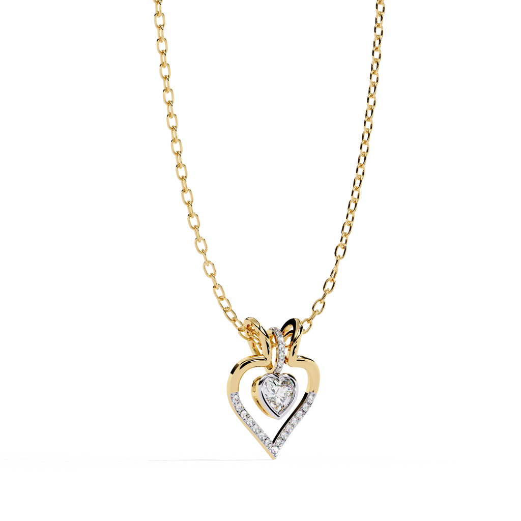 Premium + Round Diamond Pendant – Heart Radiant & Round Cut Diamonds in Gold