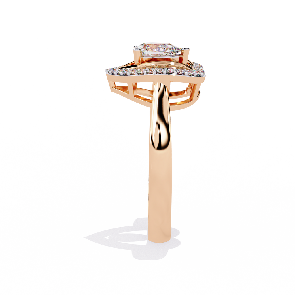 Double heart diamond ring with pear-shaped center diamond and round accents

