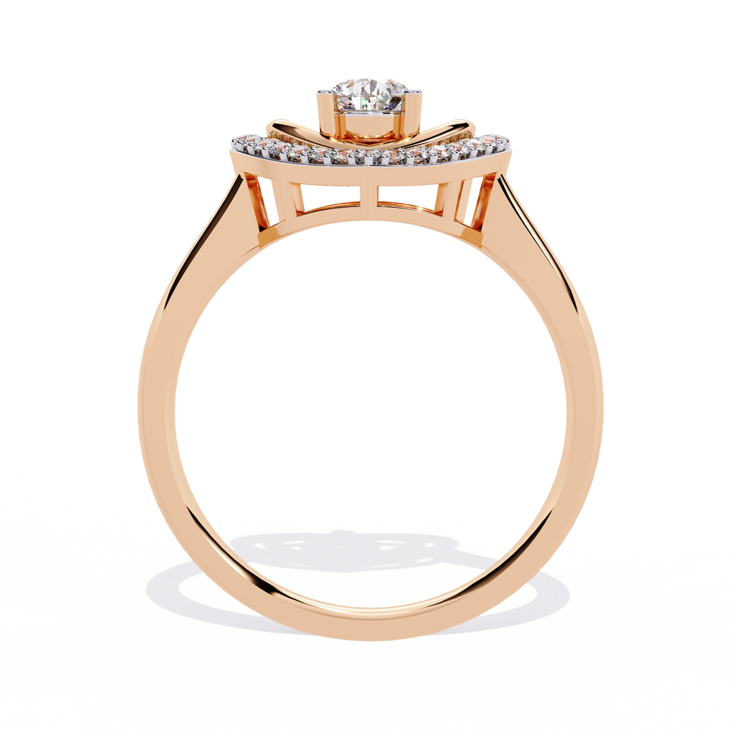 Double heart diamond ring with pear-shaped center diamond and round accents

