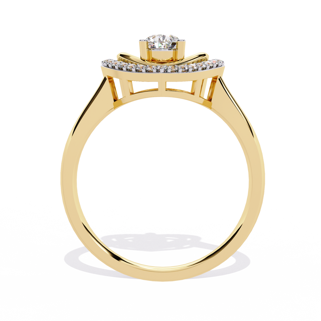 Double heart diamond ring with pear-shaped center diamond and round accents

