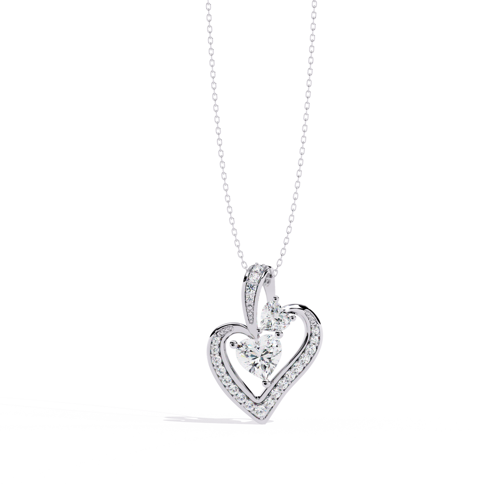 Premium + HR + Round Diamond Pendant – Heart Radiant & Round Cut Diamonds in Gold