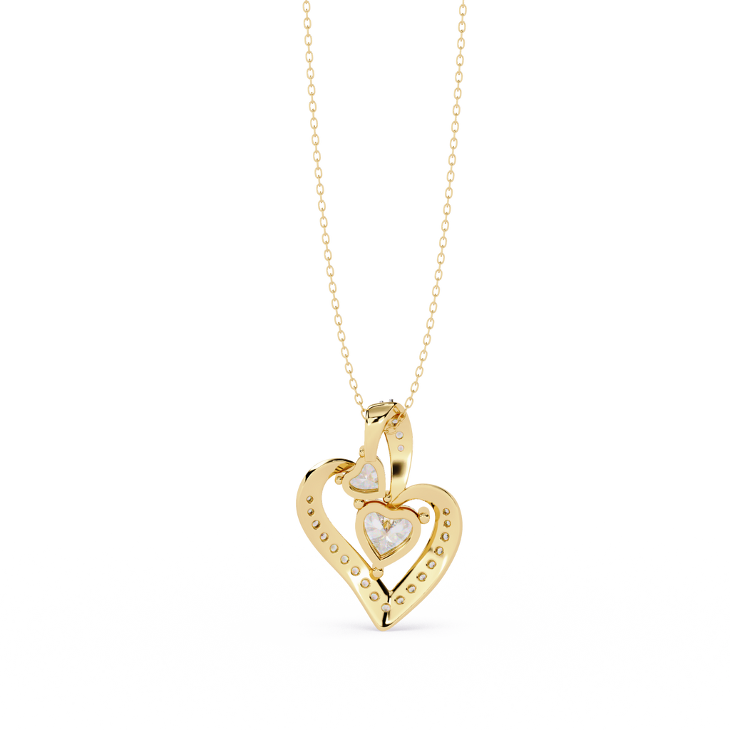 Premium + HR + Round Diamond Pendant – Heart Radiant & Round Cut Diamonds in Gold