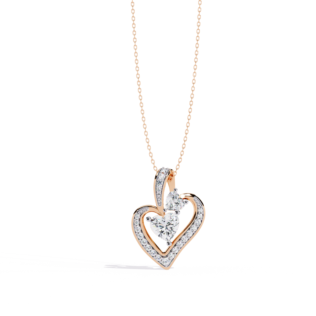 Premium + HR + Round Diamond Pendant – Heart Radiant & Round Cut Diamonds in Gold