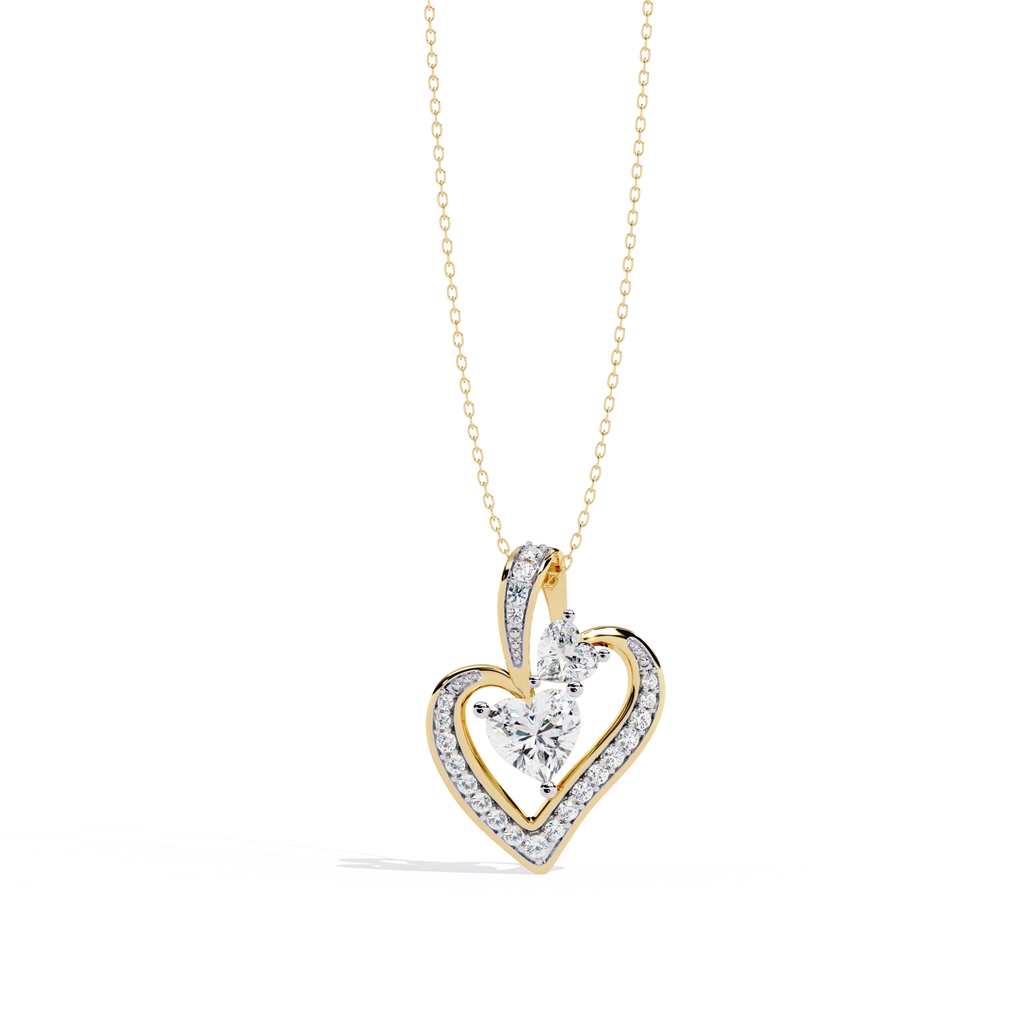 Premium + HR + Round Diamond Pendant – Heart Radiant & Round Cut Diamonds in Gold