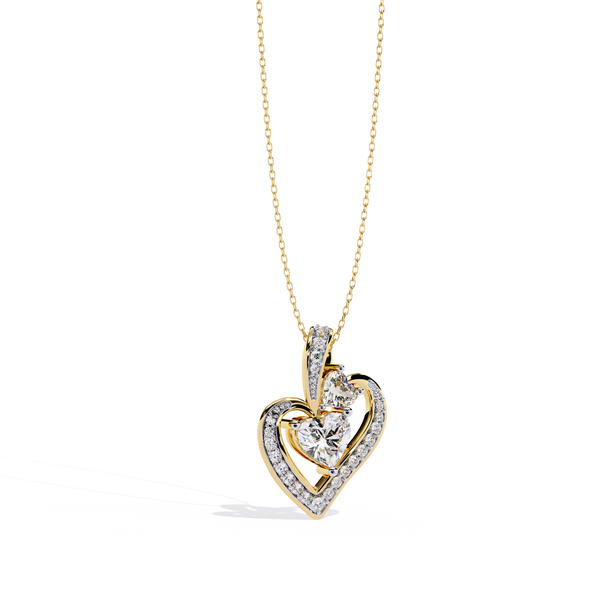 Premium + HR + Round Diamond Pendant – Heart Radiant & Round Cut Diamonds in Gold
