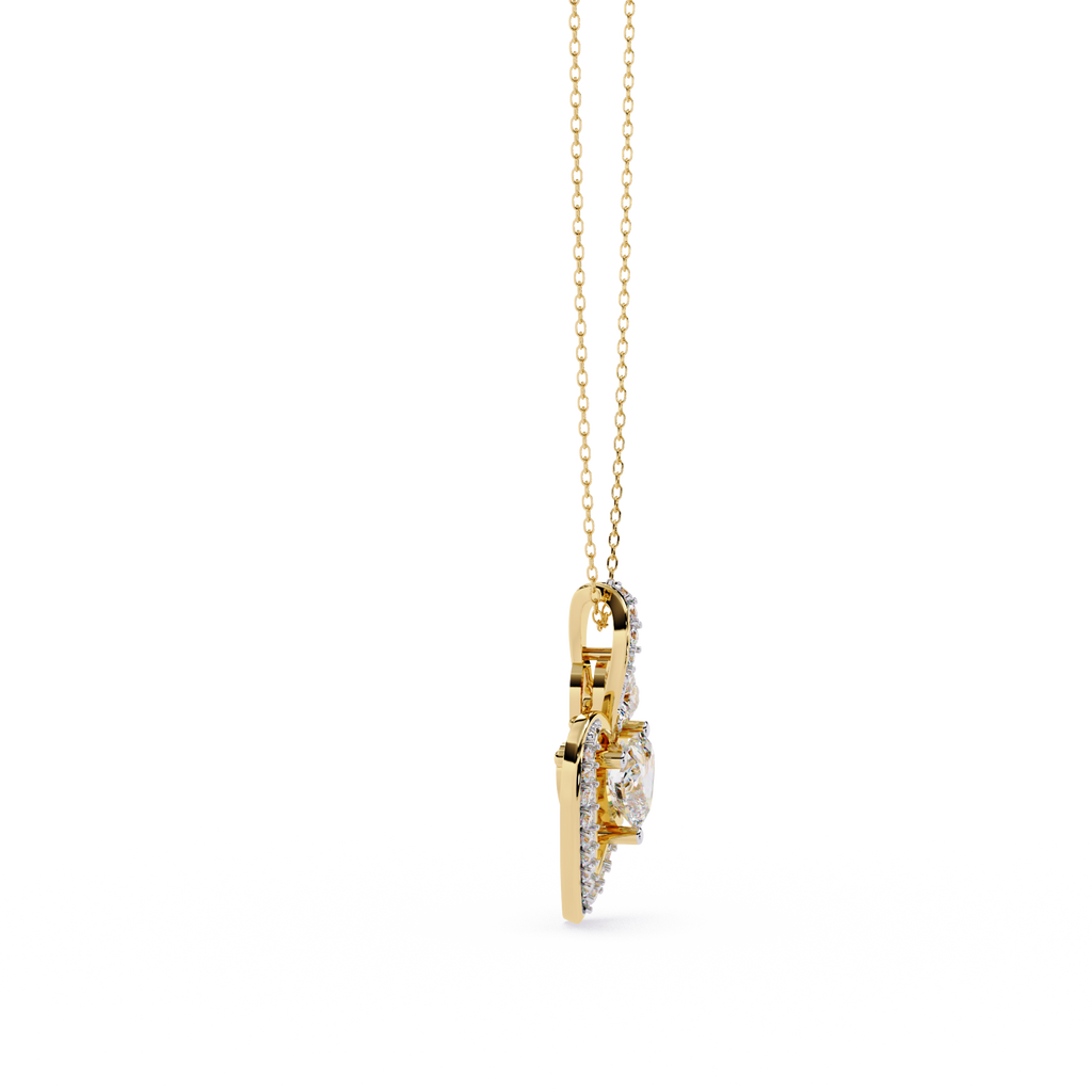 Premium + HR + Round Diamond Pendant – Heart Radiant & Round Cut Diamonds in Gold