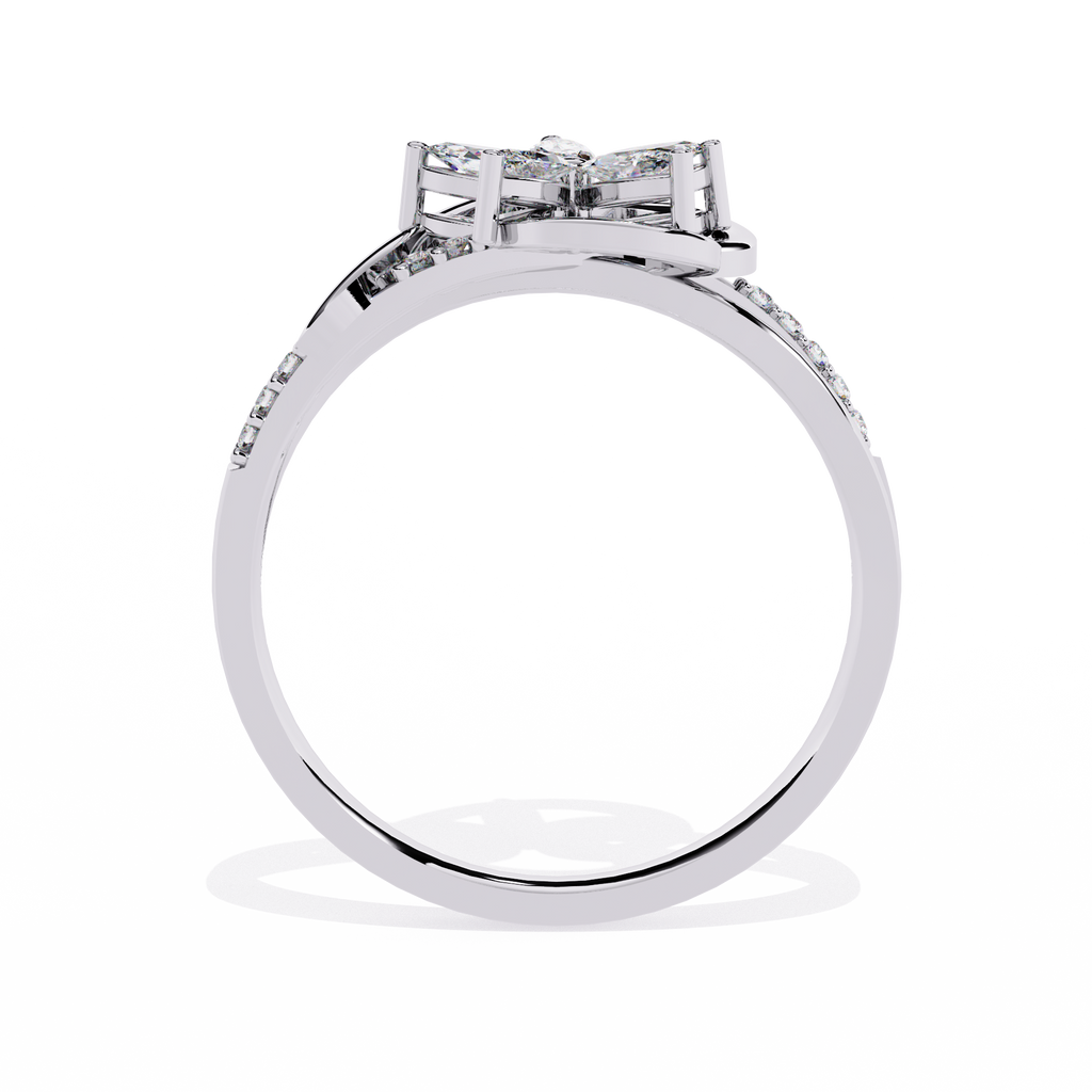 Gold ring with 0.26+0.04 Ct marquise and round diamonds in floral design

