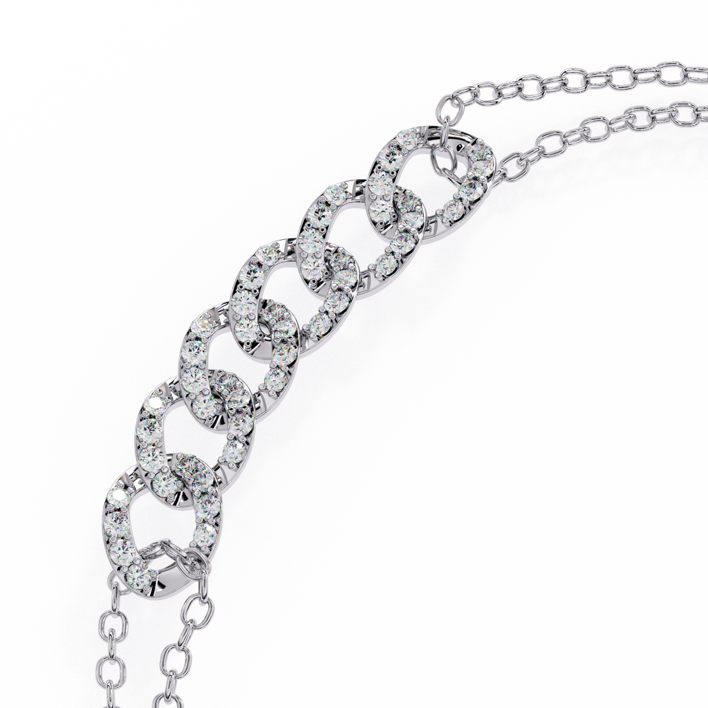 Premium Round Diamond Bracelet – 6 Interlinked Rings with Small Diamonds and Dual Chain Wrap in Gold