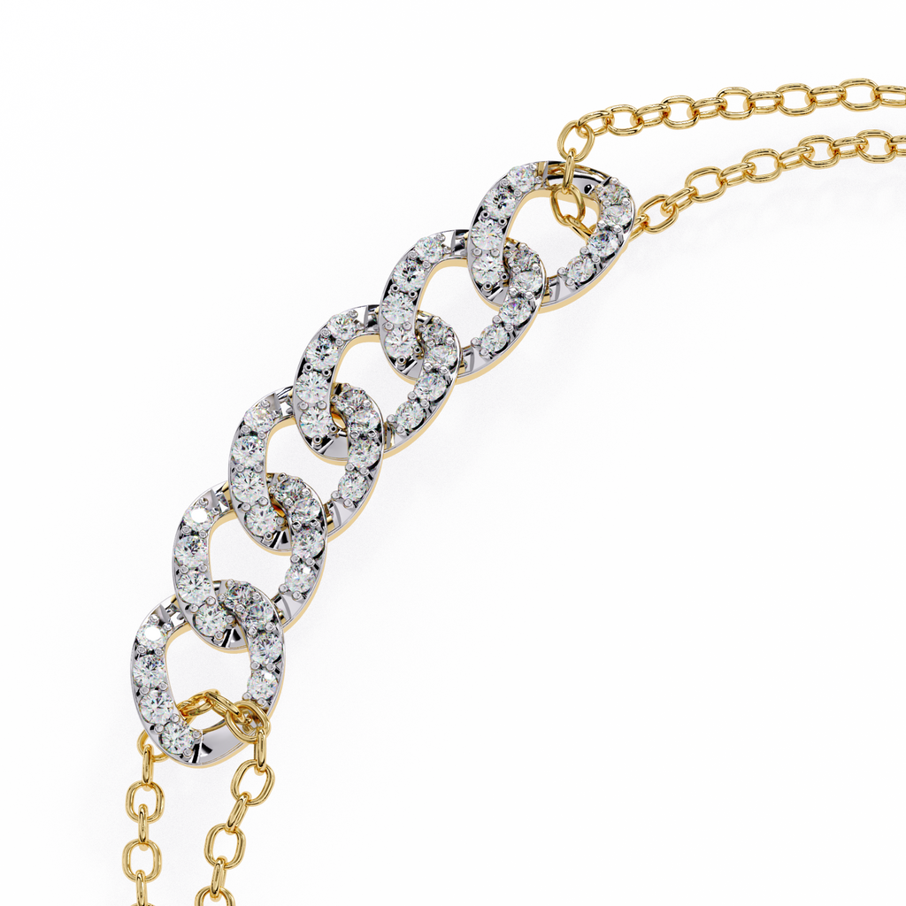 Premium Round Diamond Bracelet – 6 Interlinked Rings with Small Diamonds and Dual Chain Wrap in Gold