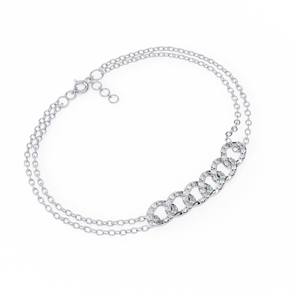 Premium Round Diamond Bracelet – 6 Interlinked Rings with Small Diamonds and Dual Chain Wrap in Gold