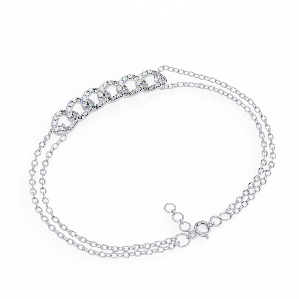 Premium Round Diamond Bracelet – 6 Interlinked Rings with Small Diamonds and Dual Chain Wrap in Gold