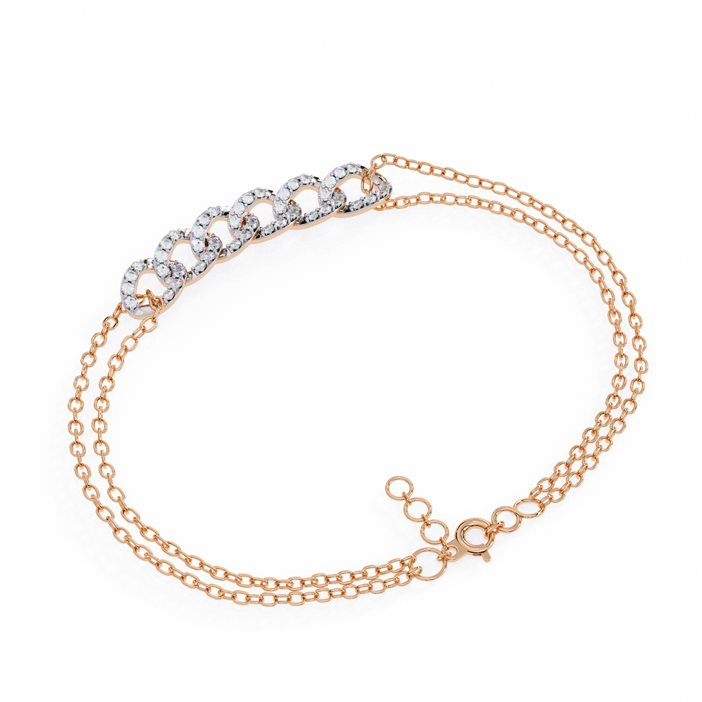Premium Round Diamond Bracelet – 6 Interlinked Rings with Small Diamonds and Dual Chain Wrap in Gold