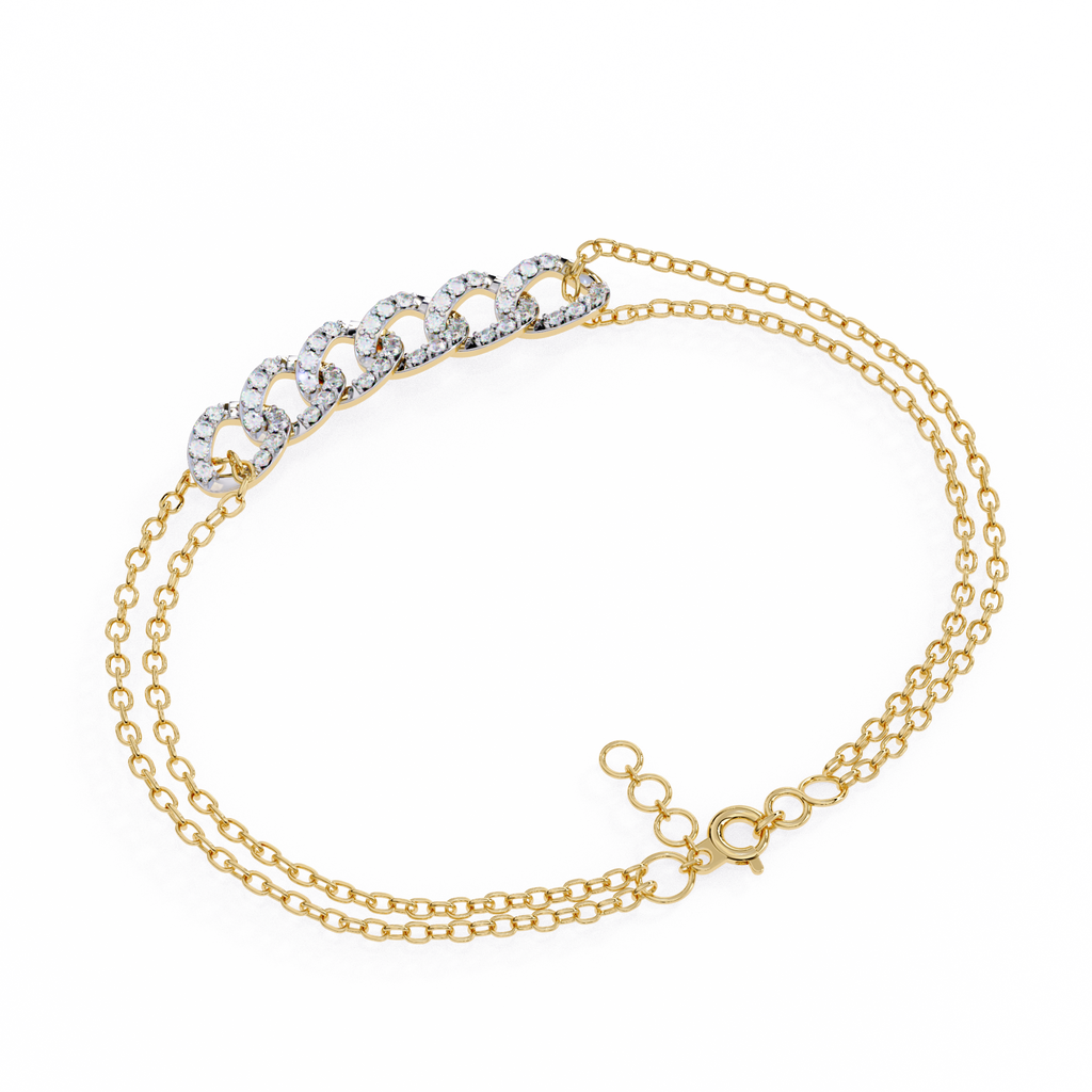 Premium Round Diamond Bracelet – 6 Interlinked Rings with Small Diamonds and Dual Chain Wrap in Gold