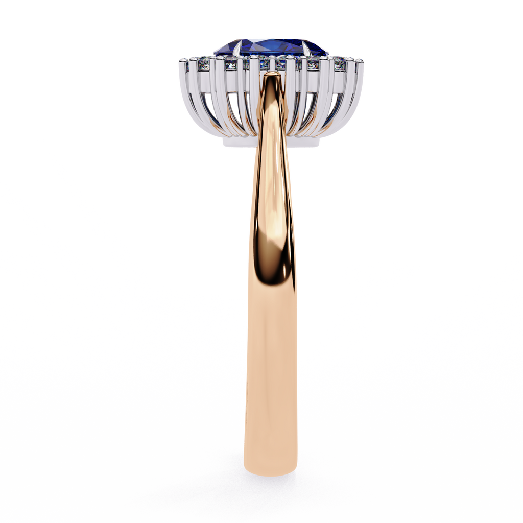 Elegant Oval Blue Sapphire and Lab Grown Diamond Halo Ring – Timeless Beauty in Gold