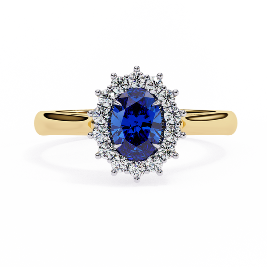 Elegant Oval Blue Sapphire (1Ct) and Diamond(0.18Ct) Halo Ring in Gold