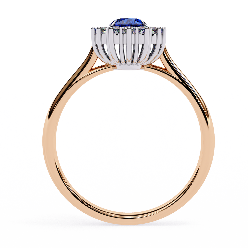 Elegant Oval Blue Sapphire and Lab Grown Diamond Halo Ring – Timeless Beauty in Gold