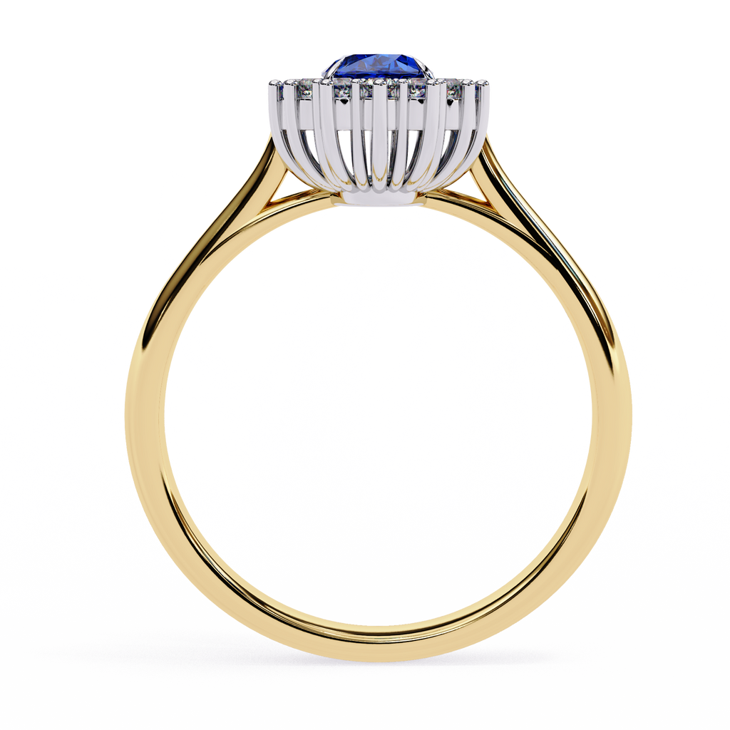 Elegant Oval Blue Sapphire and Lab Grown Diamond Halo Ring – Timeless Beauty in Gold