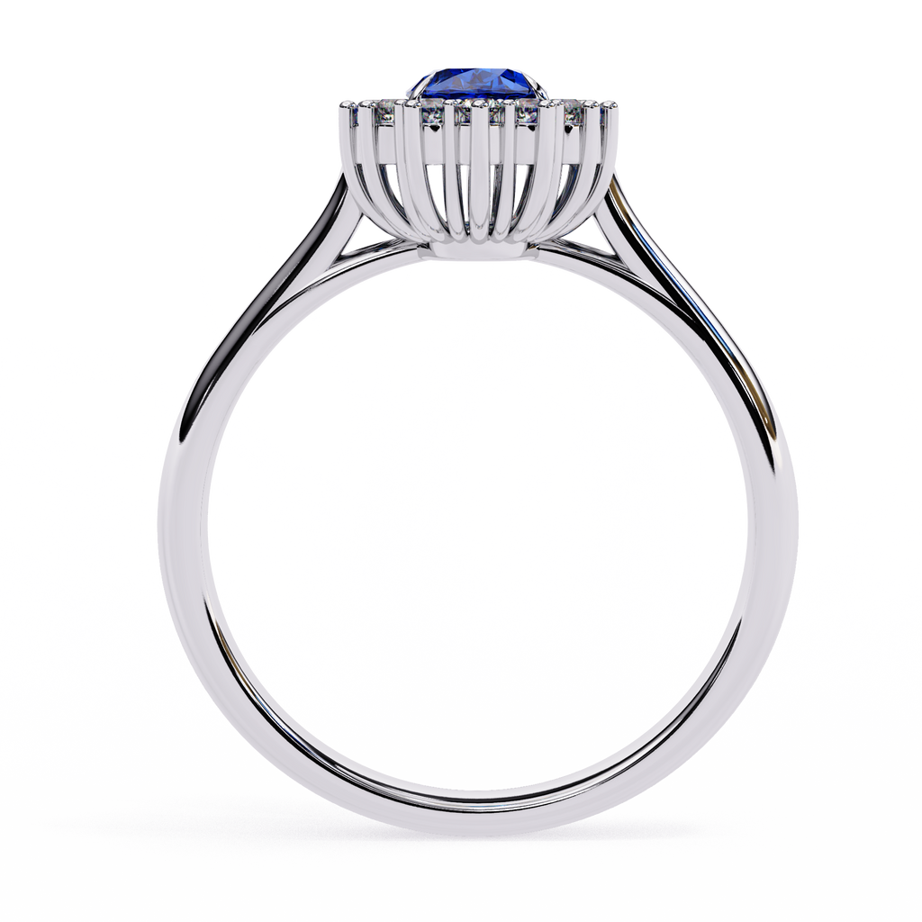 Elegant Oval Blue Sapphire and Lab Grown Diamond Halo Ring – Timeless Beauty in Gold
