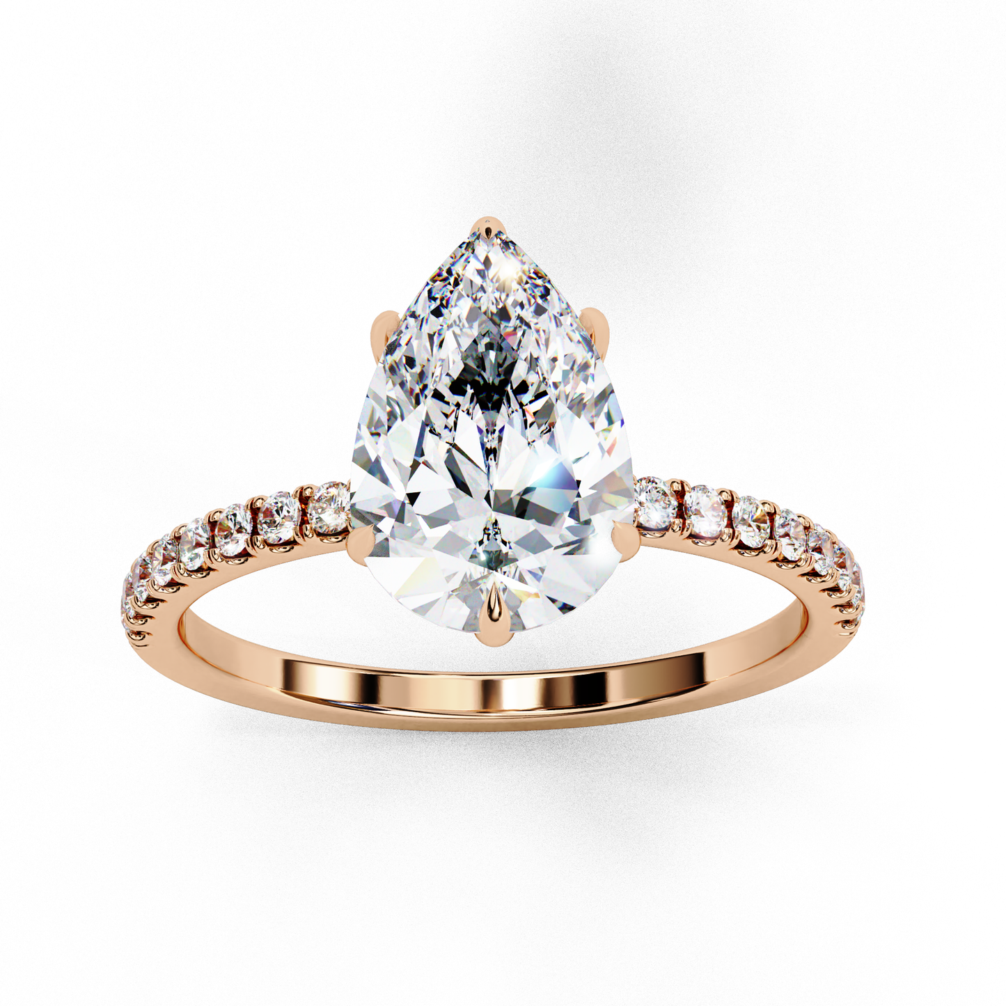 Unique 1.81Ct Pear Cut Diamond Ring with Hidden Halo and Diamond Band in Gold