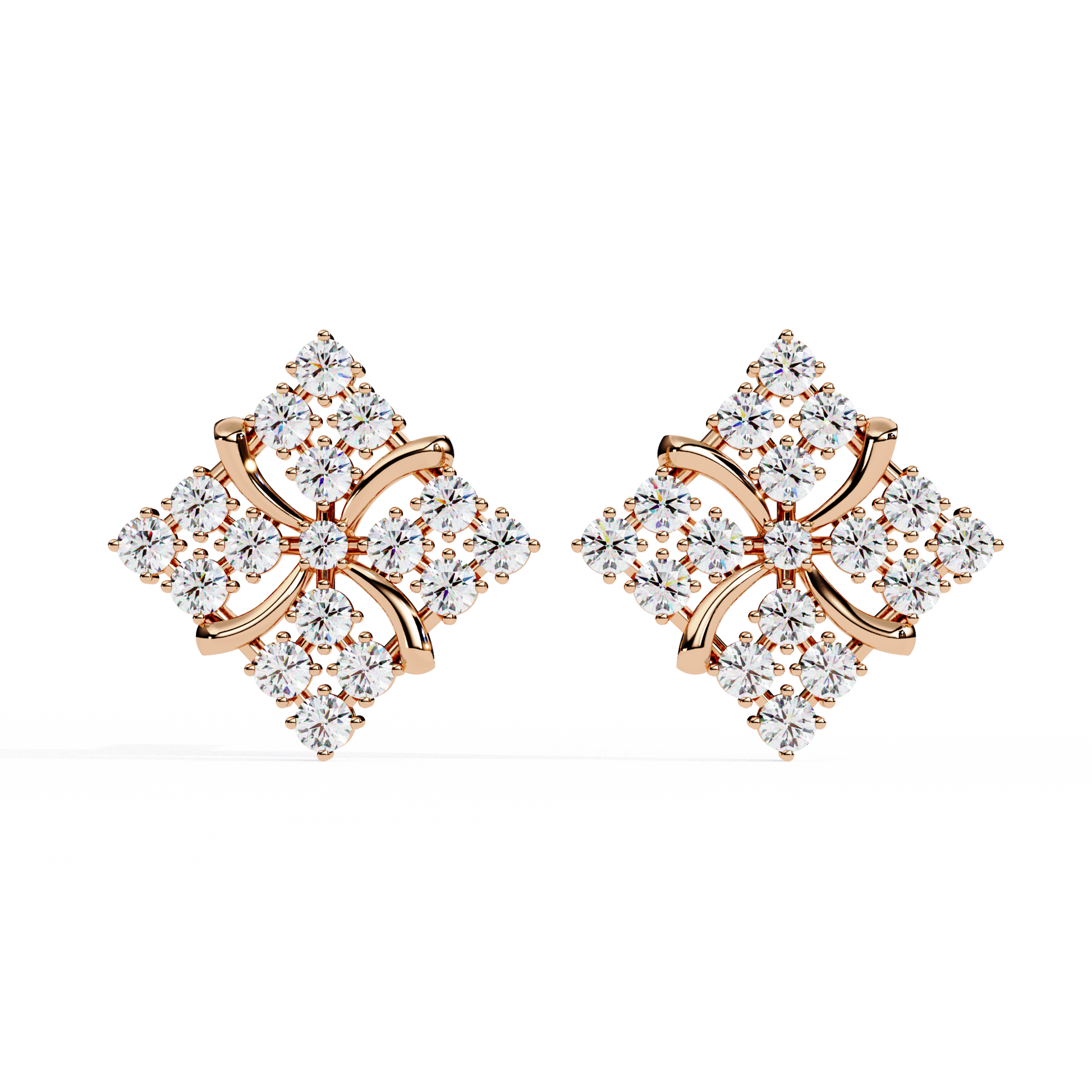 Luxury Floral Round Diamond Stud Earrings – Multi Stone Cluster