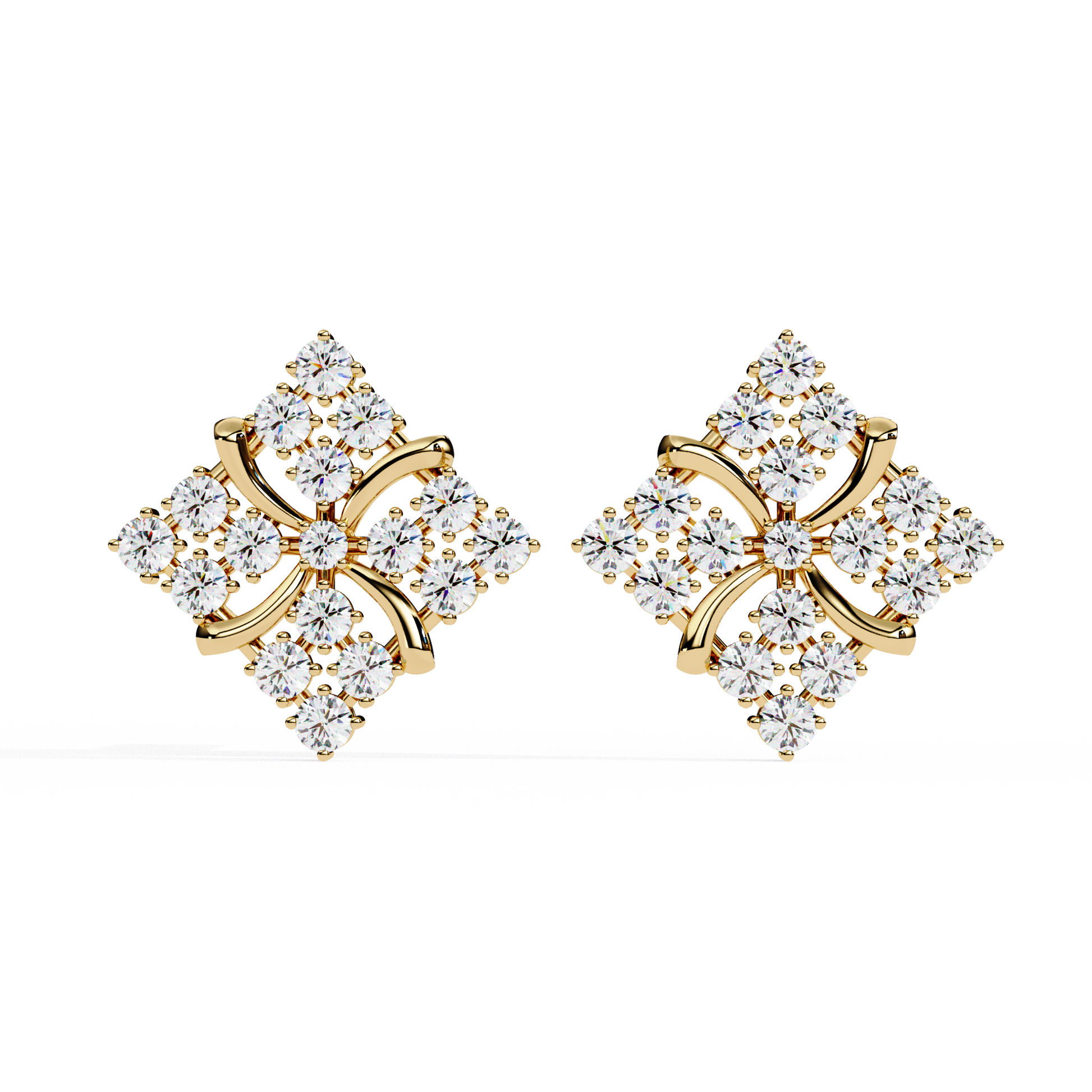 Luxury Floral Round Diamond Stud Earrings – Multi Stone Cluster