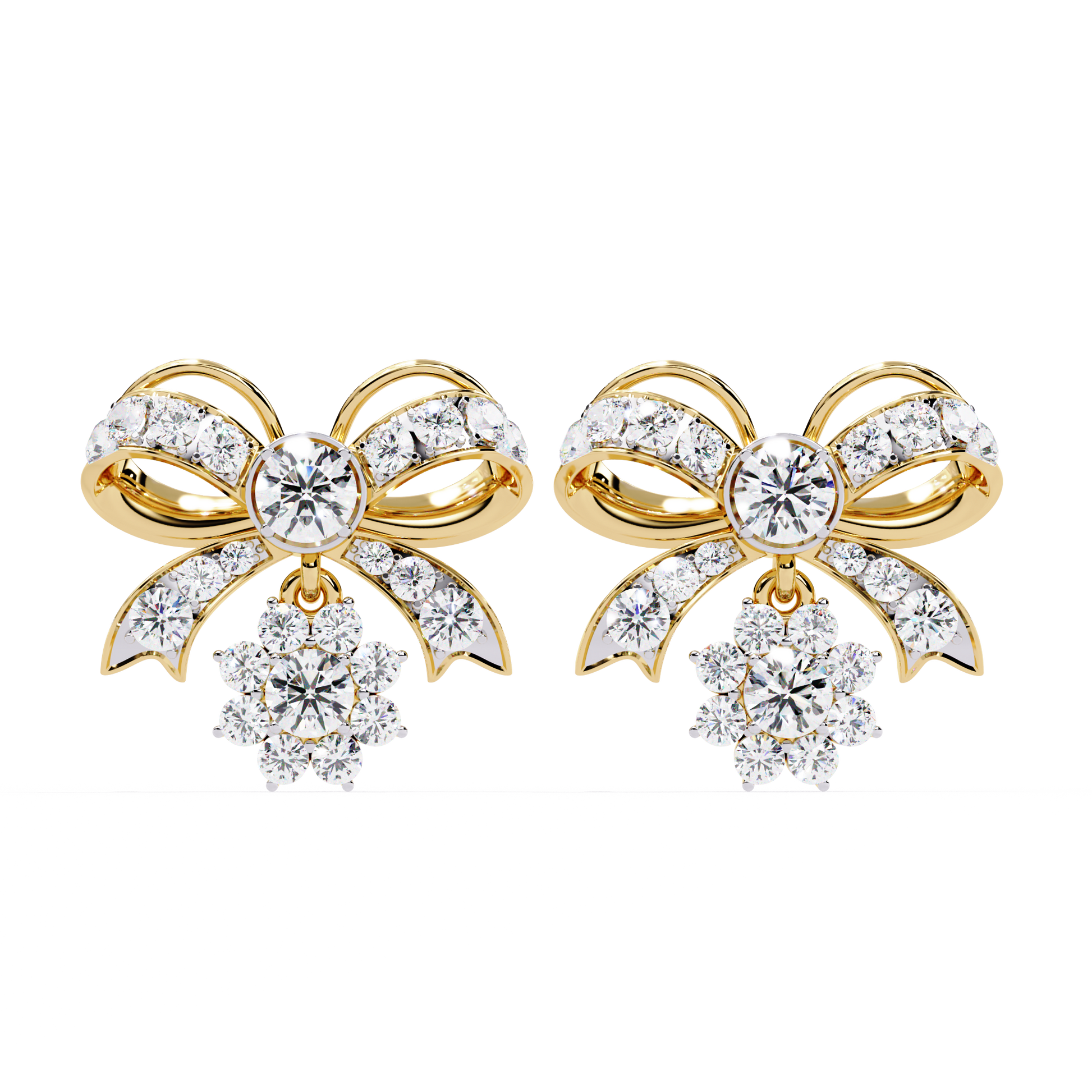Luxury Floral Round Diamond Stud Earrings – Multi-Stone Cluster Design