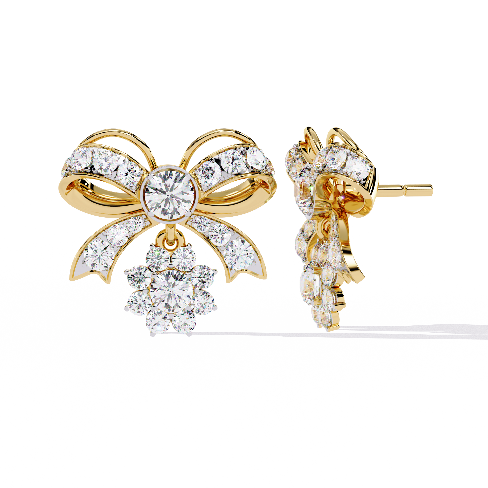 Luxury Floral Round Diamond Stud Earrings – Multi-Stone Cluster Design