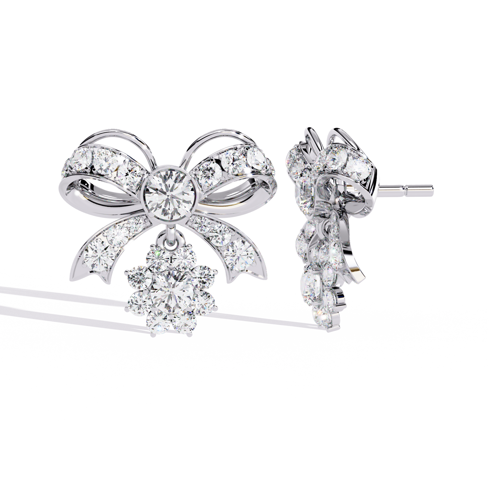 Luxury Floral Round Diamond Stud Earrings – Multi-Stone Cluster Design