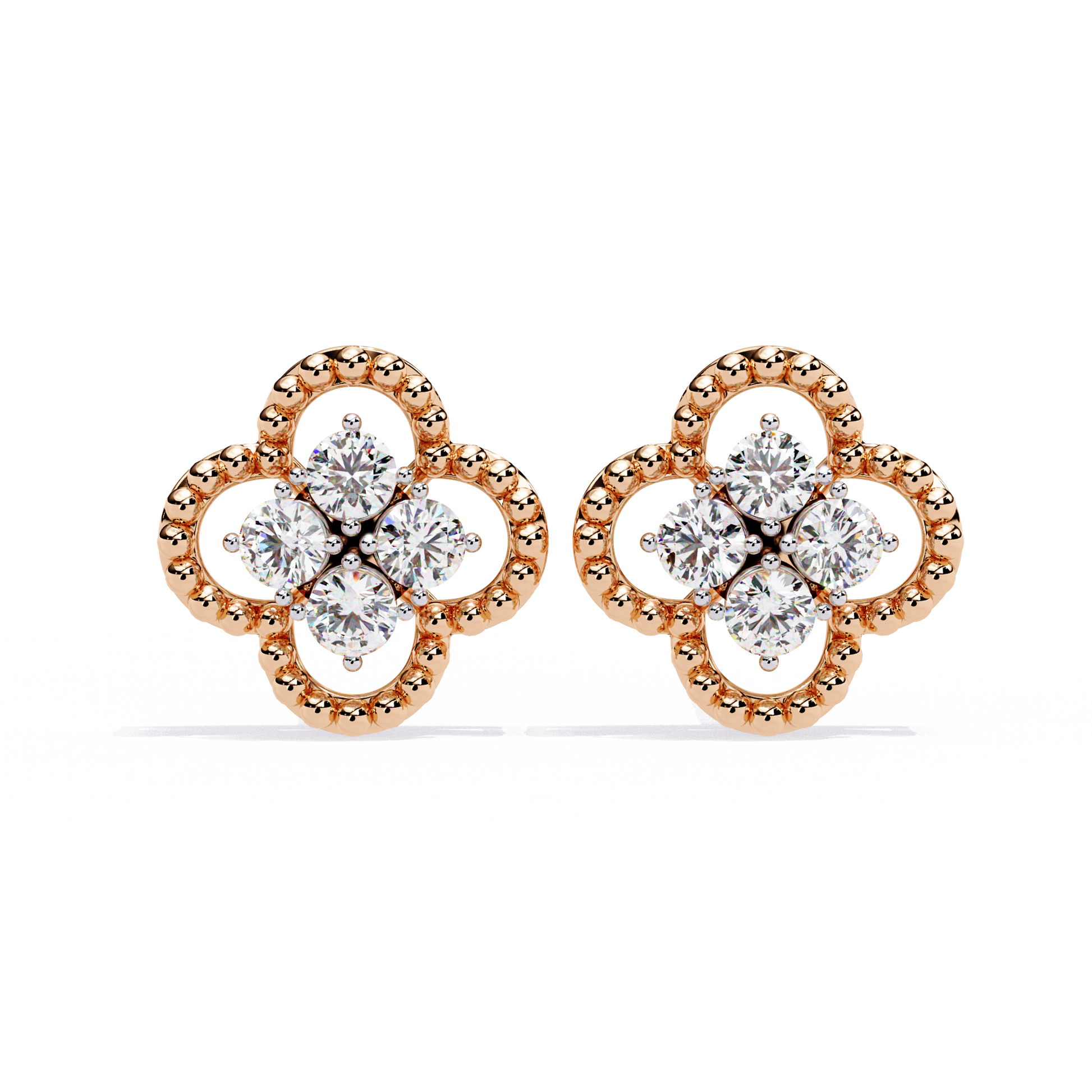 Clover Diamond Stud Earrings for Women