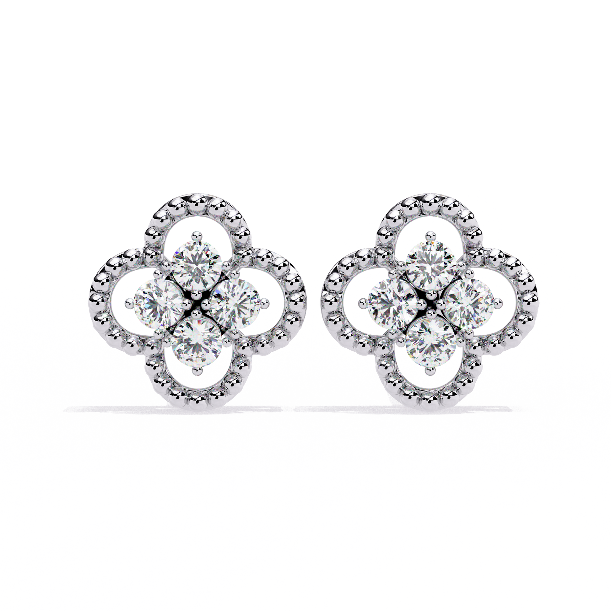 Clover Diamond Stud Earrings for Women