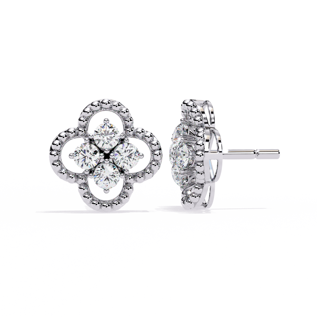 Clover Diamond Stud Earrings for Women
