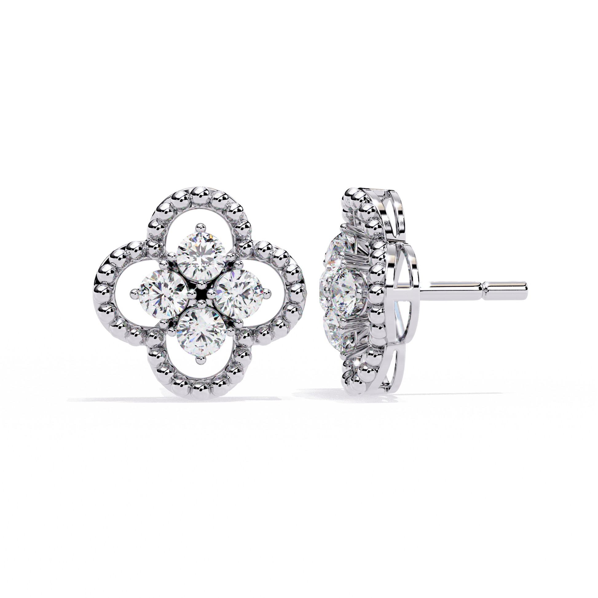 Clover Diamond Stud Earrings for Women