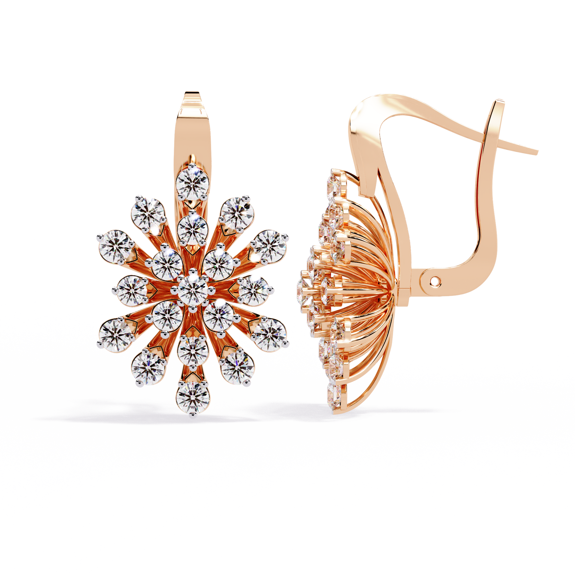 Round Diamond Floral Hoop Earrings for Women